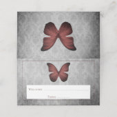 Rode  vlinder damast receptie plaatskaartje (Buitenkant ongevouwen)