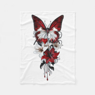 Rode Vlinder en Lelie Kunst Dekbed Fleece Deken