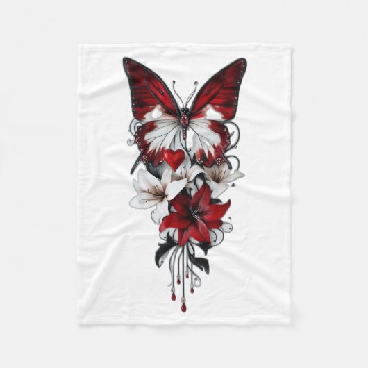 Rode Vlinder en Lelie Kunst Dekbed Fleece Deken (Voorkant)