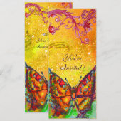 RODE VLINDER GELE GOUDEN VONKEN Sweet 16 Feestje Kaart (Voorkant / Achterkant)