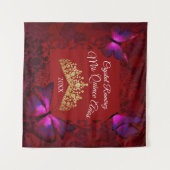 Rode Vlinder, Gouden Tiara Quinceanera Achterdrupp Wandkleed (Voorkant (horizontaal))