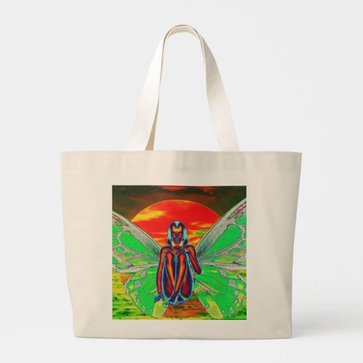 Rode vlinder grote tote bag (Achterkant)