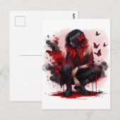 Rode vlinder grunge meisje briefkaart (Voorkant / Achterkant)