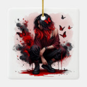 Rode vlinder grunge meisje keramisch ornament (Achterkant)