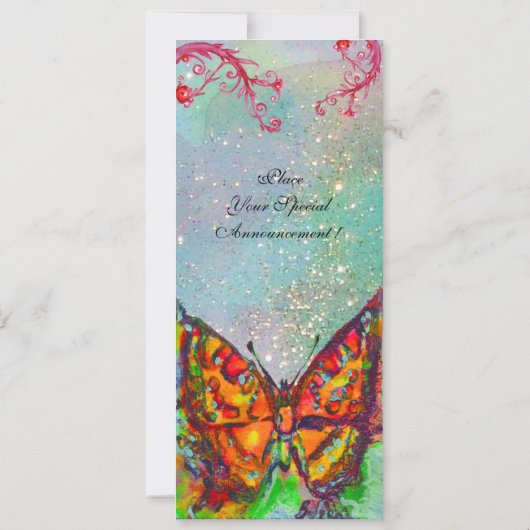 RODE VLINDER IN BLAUW GROEN TEAL GOUD GLINSTERINGE KAART (Achterkant)