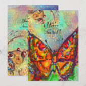 RODE VLINDER IN BLAUW GROEN TEAL GOUD GLINSTERINGE KAART (Voorkant / Achterkant)