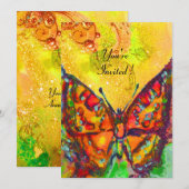 RODE VLINDER IN GEEL BRUIN GOUDEN GLINSTERINGEN KAART (Voorkant / Achterkant)