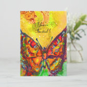 RODE VLINDER IN GEELBRUINE GOUDEN GLITTERSPANSels Kaart (Staand voorkant)