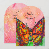 RODE VLINDER IN ROZE FUCHSIA GOUD GLINSTERING KAART (Voorkant / Achterkant)