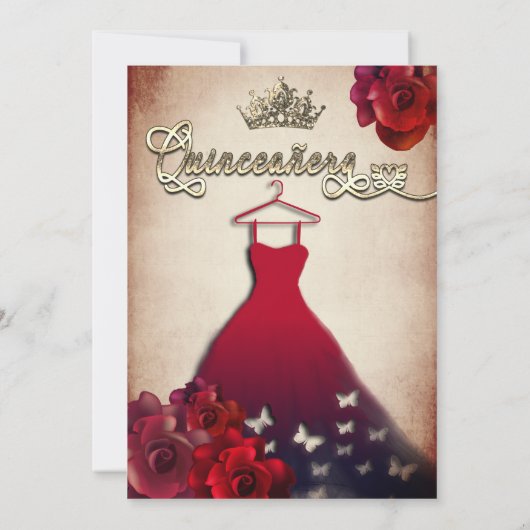 Rode  vlinder jurk rozen tiara Quince Kaart (Achterkant)