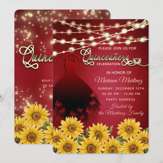 Rode vlinder jurk Zonnebloem String lichten kweepe Kaart (Voorkant / Achterkant)