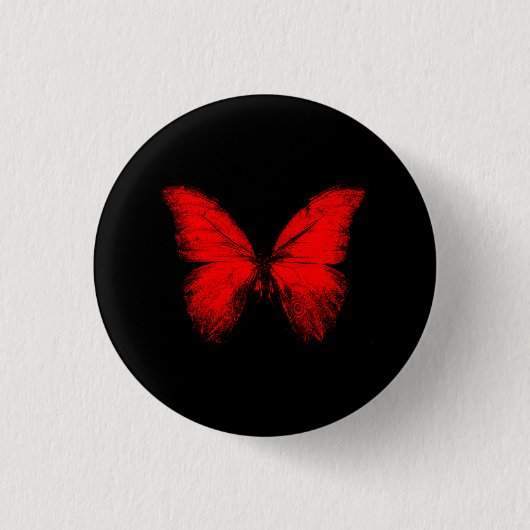 Rode Vlinder Knop Ronde Button 3,2 Cm (Voorkant)