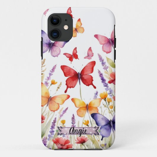 Rode Vlinder Lavendelveld iPhone / iPad hoesje (Achterkant)
