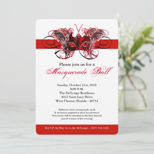 Rode Vlinder Masker Masker Kostuum Halloween Kaart (Staand voorkant)