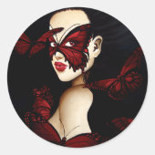 Rode vlinder Masquerade Ronde Sticker (Voorkant)