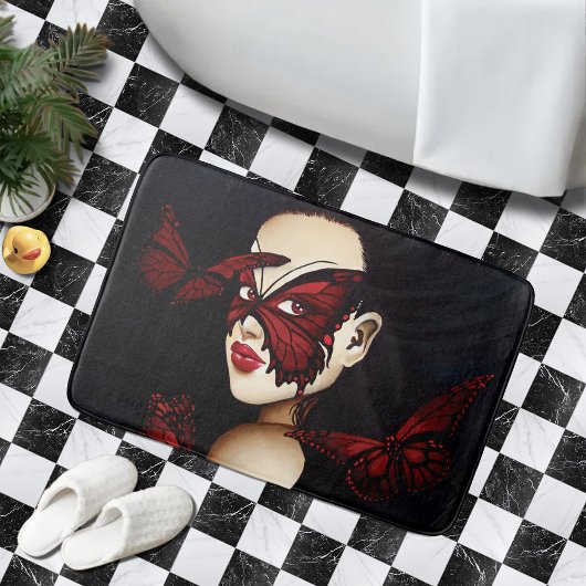 Rode Vlinder Masquerade Vrouw Gotische Fantasie Badmat