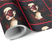 Rode Vlinder Masquerade Vrouw Gotische Fantasie Cadeaupapier (Rol Hoek)