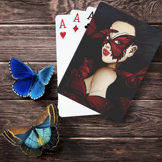 Rode Vlinder Masquerade Vrouw Gotische Fantasie Pokerkaarten