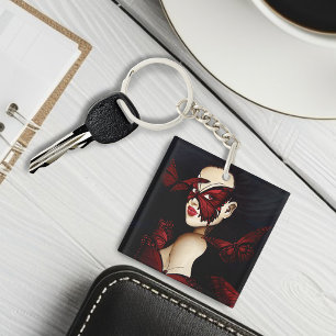 Rode Vlinder Masquerade Vrouw Gotische Fantasie Sleutelhanger