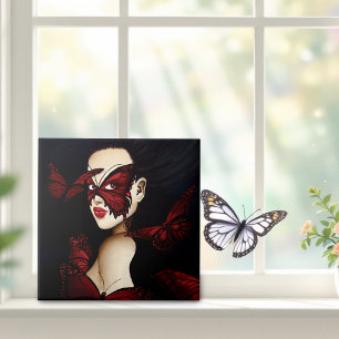 Rode Vlinder Masquerade Vrouw Gotische Fantasie Tegeltje