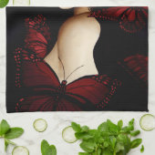 Rode Vlinder Masquerade Vrouw Gotische Fantasie Theedoek (Gevouwen)