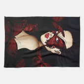 Rode Vlinder Masquerade Vrouw Gotische Fantasie Theedoek (Horizontaal)