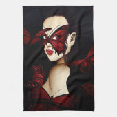 Rode Vlinder Masquerade Vrouw Gotische Fantasie Theedoek (Verticaal)