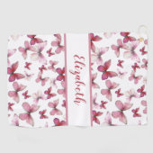  rode vlinder met aangepaste naam dames golfhanddoek (Horizontaal)