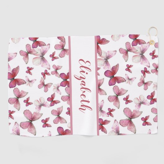 rode vlinder met aangepaste naam dames golfhanddoek (Horizontaal)