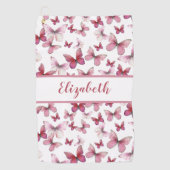  rode vlinder met aangepaste naam dames golfhanddoek (Voorkant)