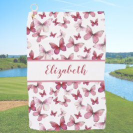  rode vlinder met aangepaste naam dames golfhanddoek