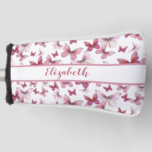  rode vlinder met aangepaste naam dames golfheadcover (Voorkant)