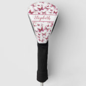 rode vlinder met aangepaste naam dames golfheadcover (Voorkant)