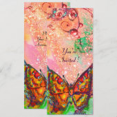 RODE VLINDER ROZE FUCHSIA GOUD Bloemig Sweet 16 Kaart (Voorkant / Achterkant)