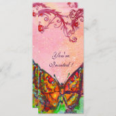 RODE VLINDER ROZE FUCHSIA KRULLEN, GOUD FONKELELEM KAART (Voorkant / Achterkant)