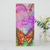 RODE VLINDER ROZE PAARS GOUD Bloemige Sweet 16 Kaart (Staand voorkant)