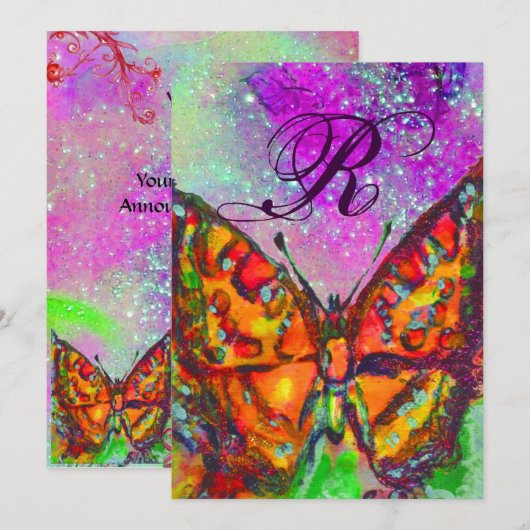 RODE VLINDER ROZE PAARS GOUD GEEL Sweet 16 Kaart (Voorkant / Achterkant)