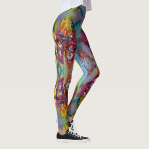 RODE VLINDERS OP GELE DISTELS, BLAUWE HEMEL LEGGINGS