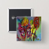 RODE VLINDERS OP GELE DISTELS,BLAUWE LUCHT Bloemri Vierkante Button 5,1 Cm (Voorkant /achterkant)