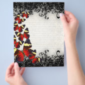 Rode vlinders op zwarte kant flyer (Hand)