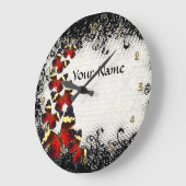 Rode vlinders op zwarte kant grote klok (Hoek)