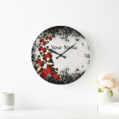 Rode vlinders op zwarte kant grote klok (Huis)