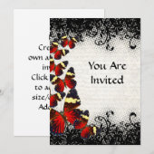 Rode vlinders op zwarte kant kaart (Voorkant / Achterkant)