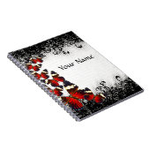 Rode vlinders op zwarte kant notitieboek (Rechterzijde)