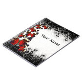 Rode vlinders op zwarte kant notitieboek (Linkerzijde)