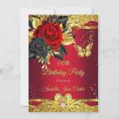 Rode Vlinders Roos Bloemen Goud Verjaardagsfeest Kaart (Voorkant)