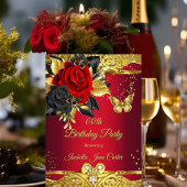 Rode Vlinders Roos Bloemen Goud Verjaardagsfeest Kaart