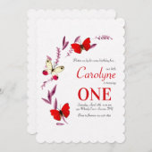 Rode vlinders verjaardagsfeestje kaart (Voorkant / Achterkant)