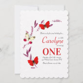 Rode vlinders verjaardagsfeestje kaart (Voorkant)