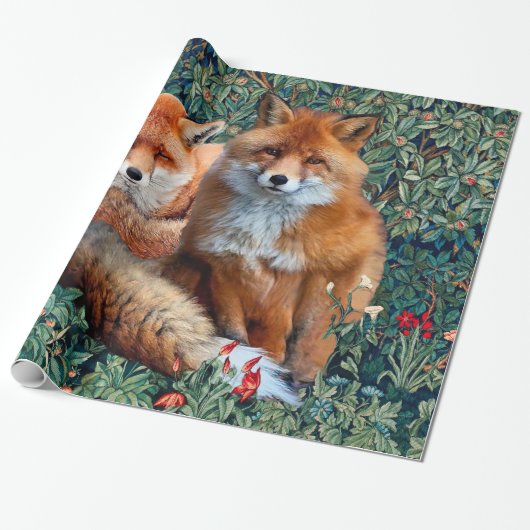 RODE VLOEISTOFFEN VAN GREENERY, FOLIAGE EN STROMEN CADEAUPAPIER (Uitgerold)